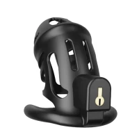 Клітка для пеніса LOCKINK SEVANDA Plastic Penis Chastity Cage, чорна, 3 кільця різних розмірів — Переглянути зображення 2