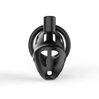 Клітка для пеніса LOCKINK SEVANDA Plastic Penis Chastity Cage, чорна, 3 кільця різних розмірів — Переглянути зображення 3