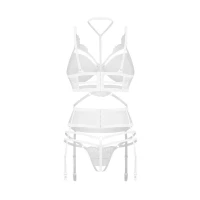 Комплект Obsessive Premisis White 3-pcs crotchless set L/XL — Переглянути зображення 3