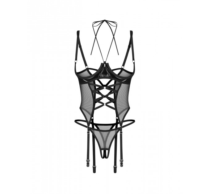 Корсет Obsessive Dominna cupless corset & crotchless thong 2XL/3X
