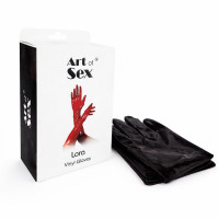 Виниловые перчатки Art of Sex - Lora, размер M, цвет черный с эффектом мокрого бархата — Просмотреть изображение 4