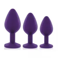 Набір силіконових анальних пробок із кристалом Rianne S: Booty Plug Set Purple, діаметр 3,2см, 3,5см, 4,2см — Переглянути зображення 1