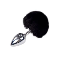 Металева анальна пробка Кролячий хвостик Alive Fluffy Plug L Black, діаметр 3,9 см — Переглянути зображення 1