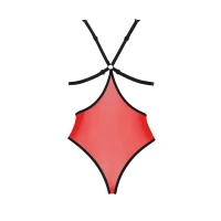 Напівпрозоре боді з мереживом Passion PEONIA BODY XXL/XXXL red — Переглянути зображення 4