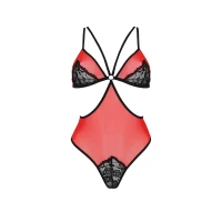 Напівпрозоре боді з мереживом Passion PEONIA BODY XXL/XXXL red — Переглянути зображення 3