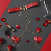 Пестис-сердечка з ланцюжками та чокером JSY Nipple Sticker RT236114 Red — Переглянути зображення 1