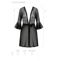 Пеньюар Passion LEAFA PEIGNOIR black, XXL/XXXL, довжина трохи вище коліна, широкі рукави, зав'язується на пояс
