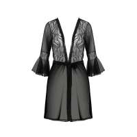 Пеньюар Passion LEAFA PEIGNOIR black, XXL/XXXL, довжина трохи вище коліна, широкі рукави, зав'язується на пояс — Просмотреть изображение 3