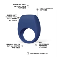 Ерекційне кільце з вібрацією LELO Tor 3 Base Blue, керування зі смартфона — Переглянути зображення 2