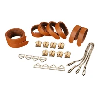 Набір для бондажу LOCKINK 8-Bondage-Straps Restraint Set, коричневий, 8 ременів з натуральної шкіри — Переглянути зображення 3