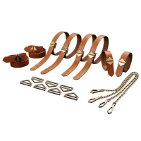 Набір для бондажу LOCKINK 8-Bondage-Straps Restraint Set, коричневий, 8 ременів з натуральної шкіри — Переглянути зображення 1