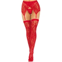 Комплект Leg Avenue Lace thigh highs &amp; garterbelt, One Size, червоний, панчохи та пояс з пажами — Переглянути зображення 1