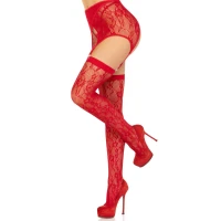 Комплект Leg Avenue Lace thigh highs &amp; garterbelt, One Size, червоний, панчохи та пояс з пажами — Переглянути зображення 2