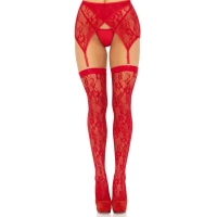 Комплект Leg Avenue Lace thigh highs &amp; garterbelt, One Size, червоний, панчохи та пояс з пажами — Переглянути зображення 4