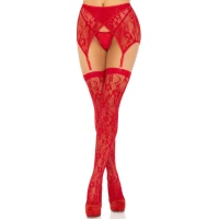 Комплект Leg Avenue Lace thigh highs &amp; garterbelt, One Size, червоний, панчохи та пояс з пажами — Переглянути зображення 5