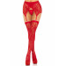 Комплект Leg Avenue Lace thigh highs & garterbelt, One Size, червоний, панчохи та пояс з пажами