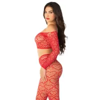 Комплект топ і легінси Leg Avenue Off The Shoulder, One Size, Red, довгий рукав — Просмотреть изображение 2