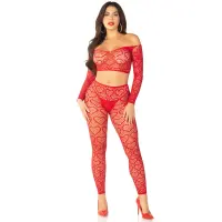 Комплект топ і легінси Leg Avenue Off The Shoulder, One Size, Red, довгий рукав — Просмотреть изображение 5