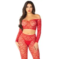 Комплект топ і легінси Leg Avenue Off The Shoulder, One Size, Red, довгий рукав — Просмотреть изображение 1