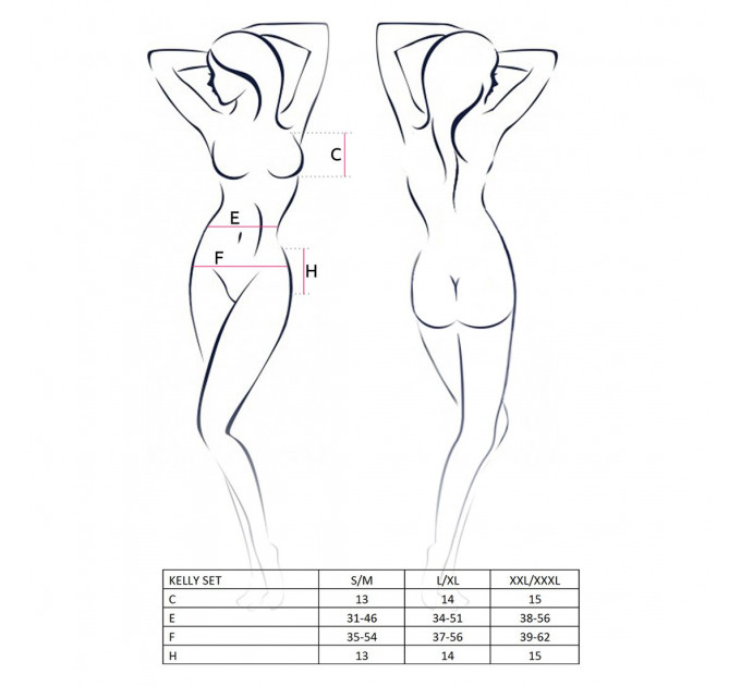 Комплект білизни Passion KELLY SET L/XL, black, ліф, трусики, пояс для панчіх