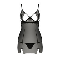 Прозрачная сорочка приталенная Passion QUENTRIS CHEMISE L/XL, black, трусики