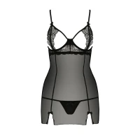 Прозора сорочка приталена Passion QUENTRIS CHEMISE L/XL, black, трусики — Просмотреть изображение 5