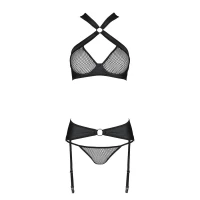 Сітчастий набір AMANDA SET L/XL, Black, бюстгальтер з халтером, трусики та пояс для панчох — Переглянути зображення 5