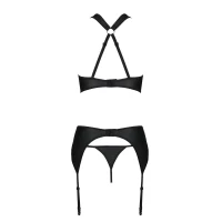Сітчастий набір AMANDA SET L/XL, Black, бюстгальтер з халтером, трусики та пояс для панчох — Переглянути зображення 6