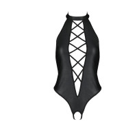 Боди из эко-кожи с имитацией шнуровки и открытым доступом Passion NANCY BODY S/M, black