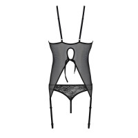 Корсет с пажами, трусики с ажурным декором и открытым шагом Passion URSULA CORSET L/XL, black