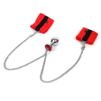 Наручники з металевою анальною пробкою Art of Sex Handcuffs with Metal Anal Plug  size M Red — Переглянути зображення 3