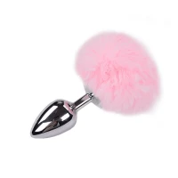 Металева анальна пробка Кролячий хвостик Alive Fluffy Plug L Pink, діаметр 3,9 см — Переглянути зображення 1
