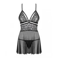 Еротичний мереживний комплект із сіточкою Obsessive 838-BAB-1 babydoll &amp; thong black L/XL, чорний, п — Переглянути зображення 10