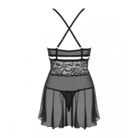 Еротичний мереживний комплект із сіточкою Obsessive 838-BAB-1 babydoll &amp; thong black L/XL, чорний, п — Переглянути зображення 12
