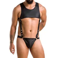 Чоловіче шкіряне боді Passion 056 ADAM XXL/XXXL Black, заклепки — Переглянути зображення 1