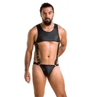 Чоловіче шкіряне боді Passion 056 ADAM XXL/XXXL Black, заклепки — Переглянути зображення 4