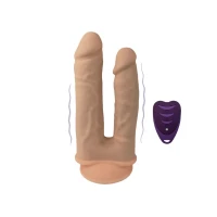 Подвійний фалоімітатор з вібрацією SilexD Double Gusto Vibro Flesh (Model 1 size 8&quot; &amp; 7&quot;) + LRS, діаметр 4,5 см та 3,7 см — Просмотреть изображение 1