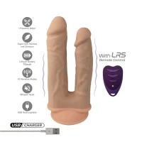 Подвійний фалоімітатор з вібрацією SilexD Double Gusto Vibro Flesh (Model 1 size 8&quot; &amp; 7&quot;) + LRS, діаметр 4,5 см та 3,7 см — Просмотреть изображение 6