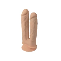 Подвійний фалоімітатор з вібрацією SilexD Double Gusto Vibro Flesh (Model 1 size 8&quot; &amp; 7&quot;) + LRS, діаметр 4,5 см та 3,7 см — Просмотреть изображение 2