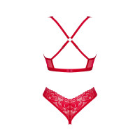 Комплект білизни Obsessive Lacelove cupless 2-pcs set XL/2XL Red, відкритий доступ, відкриті груди