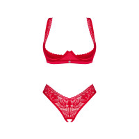 Комплект білизни Obsessive Lacelove cupless 2-pcs set XL/2XL Red, відкритий доступ, відкриті груди