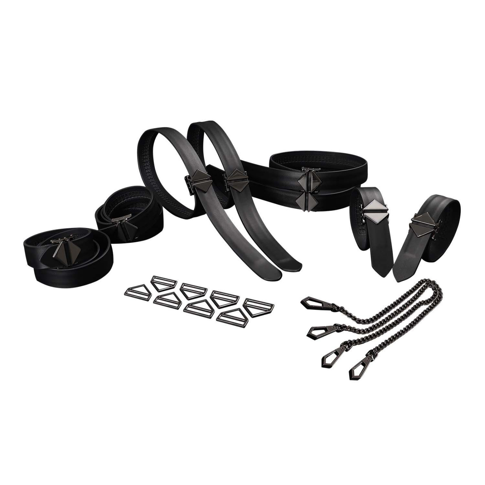 Набір для бондажу LOCKINK 8-Bondage-Straps Restraint Set, чорний 8 ременів з натуральної шкіри