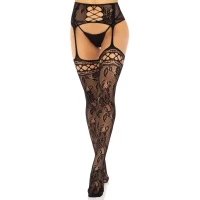 Колготки-панчохи Leg Avenue French Rose Backseam Garter Belt Stockings, чорні, One Size, з доступом — Переглянути зображення 4