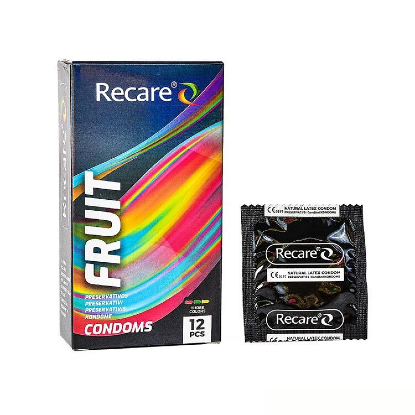 Презервативи Holographic Recare Fruit Flavour Condoms 12 шт, аромати: м'ята, банан, полуниця