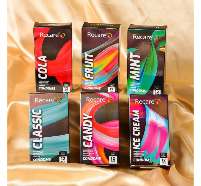 Презервативи Holographic Recare Fruit Flavour Condoms 12 шт, аромати: м'ята, банан, полуниця