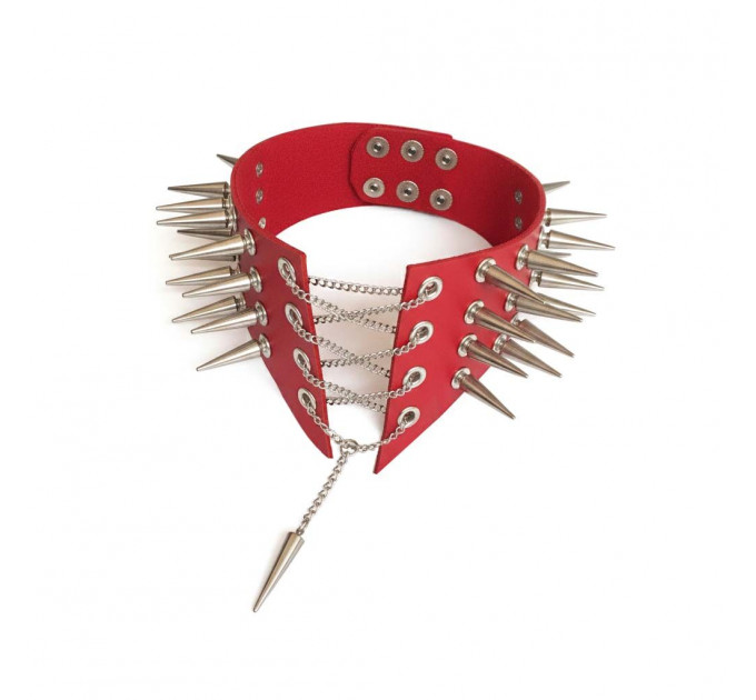 Чокер-комір з шипами Art of Sex - Ariadne, екошкіра, колір червоний, L-2XL