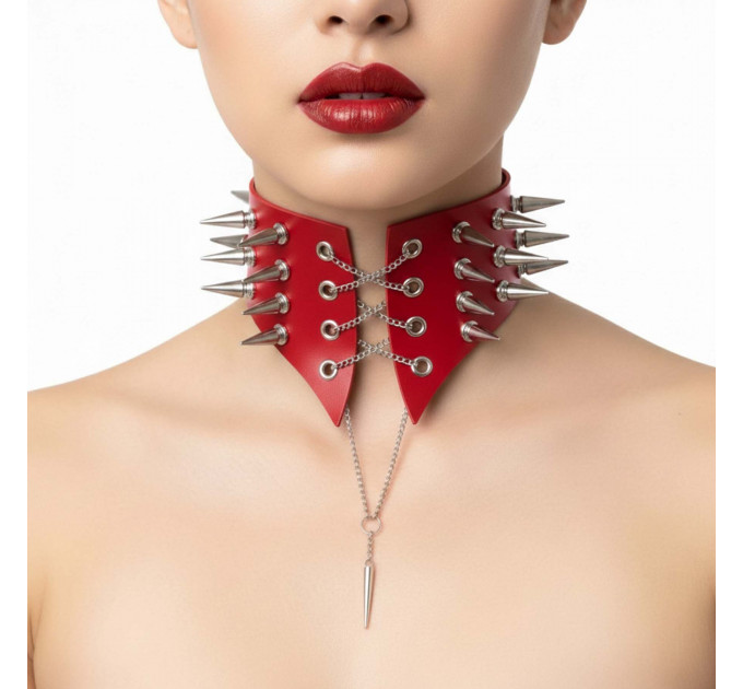 Чокер-комір з шипами Art of Sex - Ariadne, екошкіра, колір червоний, L-2XL