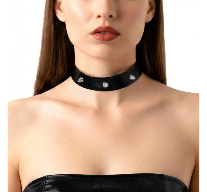 Чокер з шипами Art of Sex - Mistress, колір чорний з ефектом мокрого оксамиту, розмір L