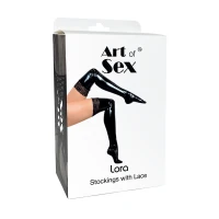 Сексуальні вінілові панчохи Art of Sex - Lora з мереживом, розмір S, колір червоний — Переглянути зображення 4