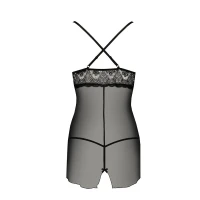 Прозора сорочка приталена Passion QUENTRIS CHEMISE S/M, black, трусики — Переглянути зображення 6